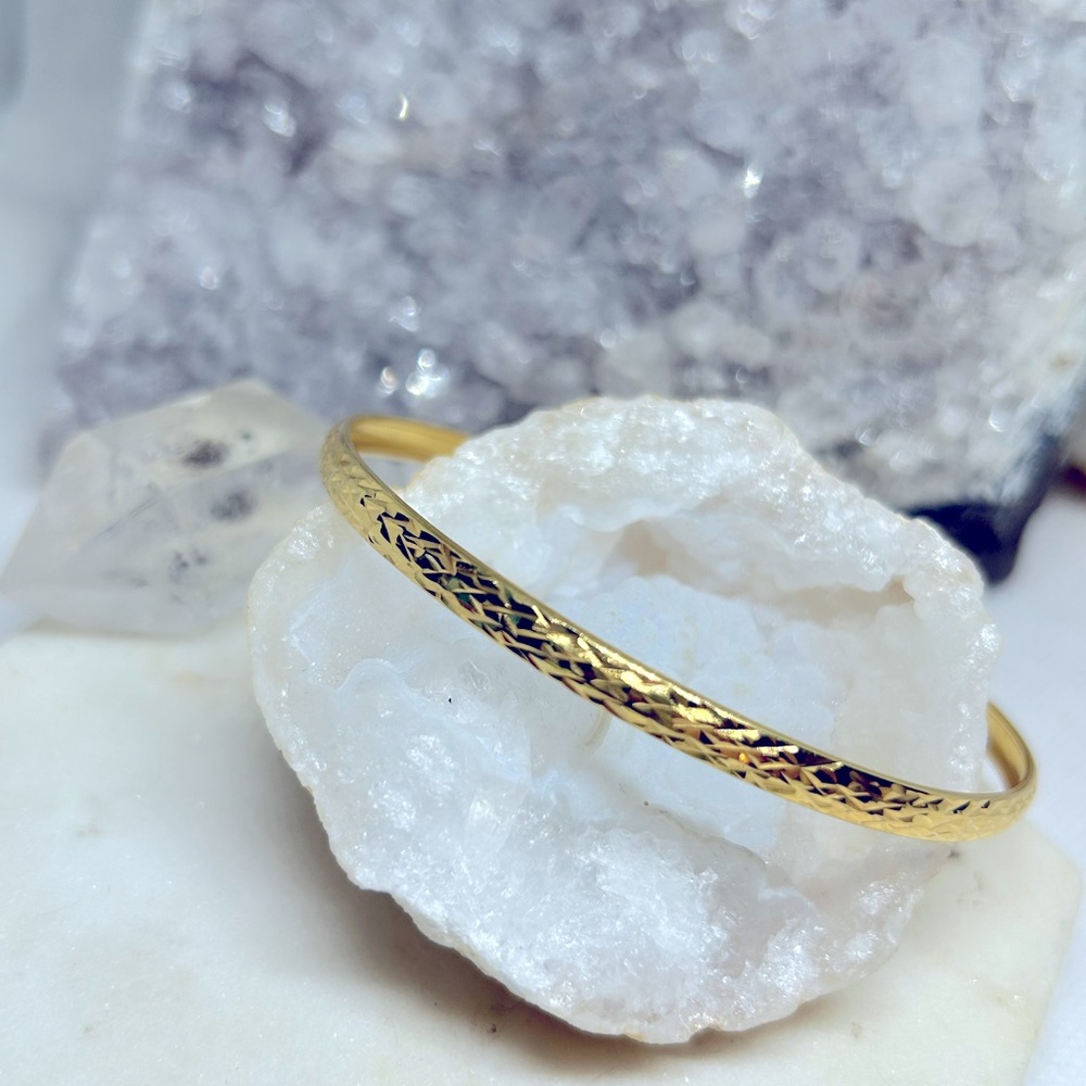Diamond Cut Gold over Sterling Hinge Bangle Bracelet